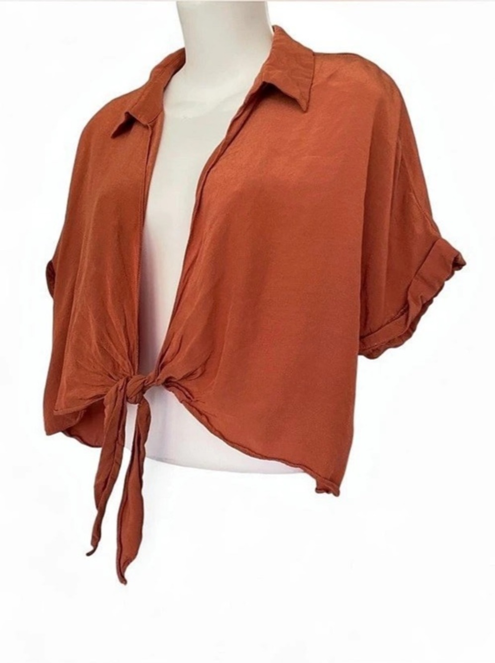 Urban Outfitters Collared Tie-Front Blouse in Burnt Orange 
Size XL Like New